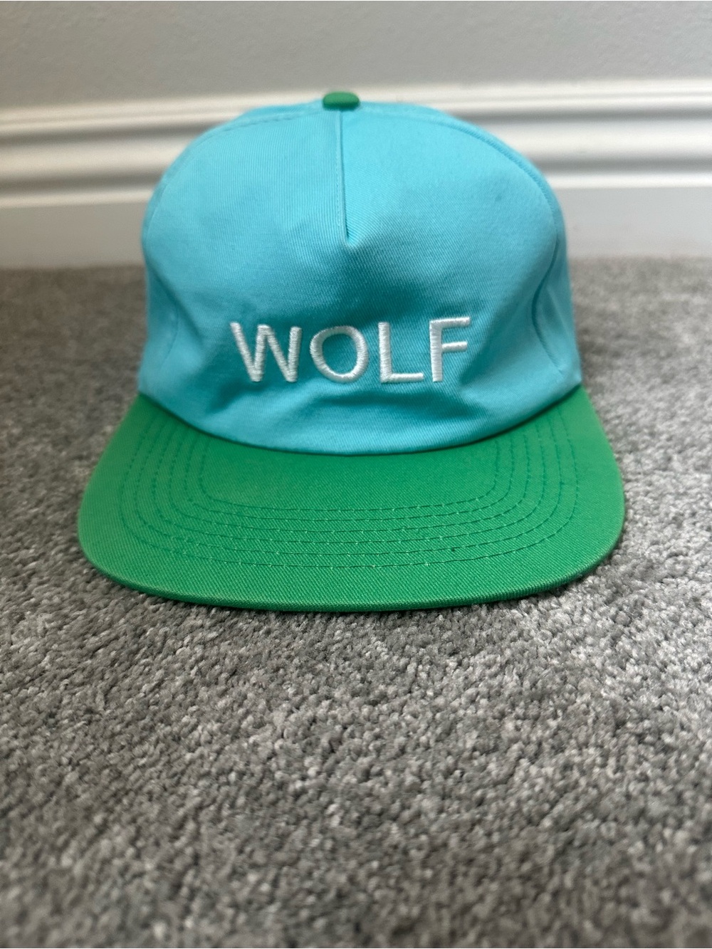 Tyler the Creator golf wang blue and green Wolf snap back hat